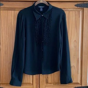 Harolds Silk Ruffle Tuxedo Blouse